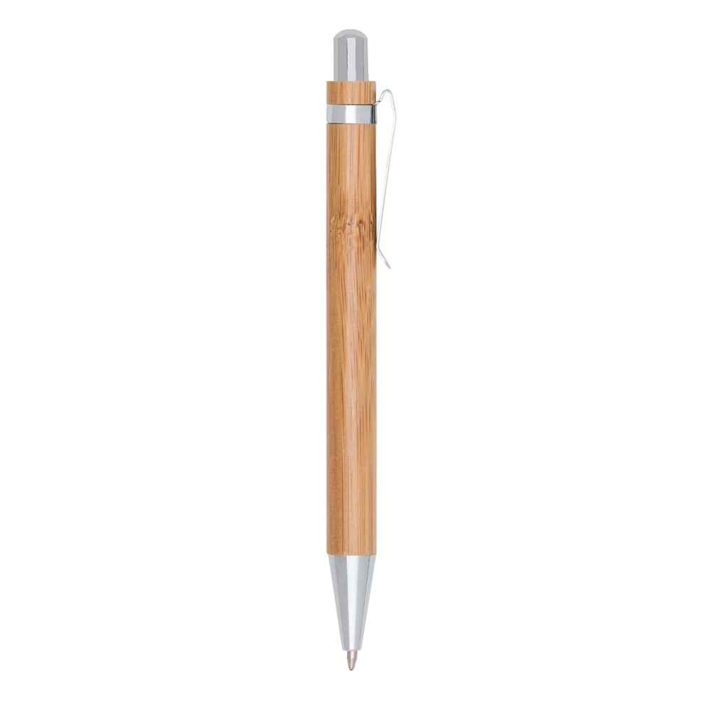 Caneta Bambu Detalhe Prata Personalizada com logo da empresa
